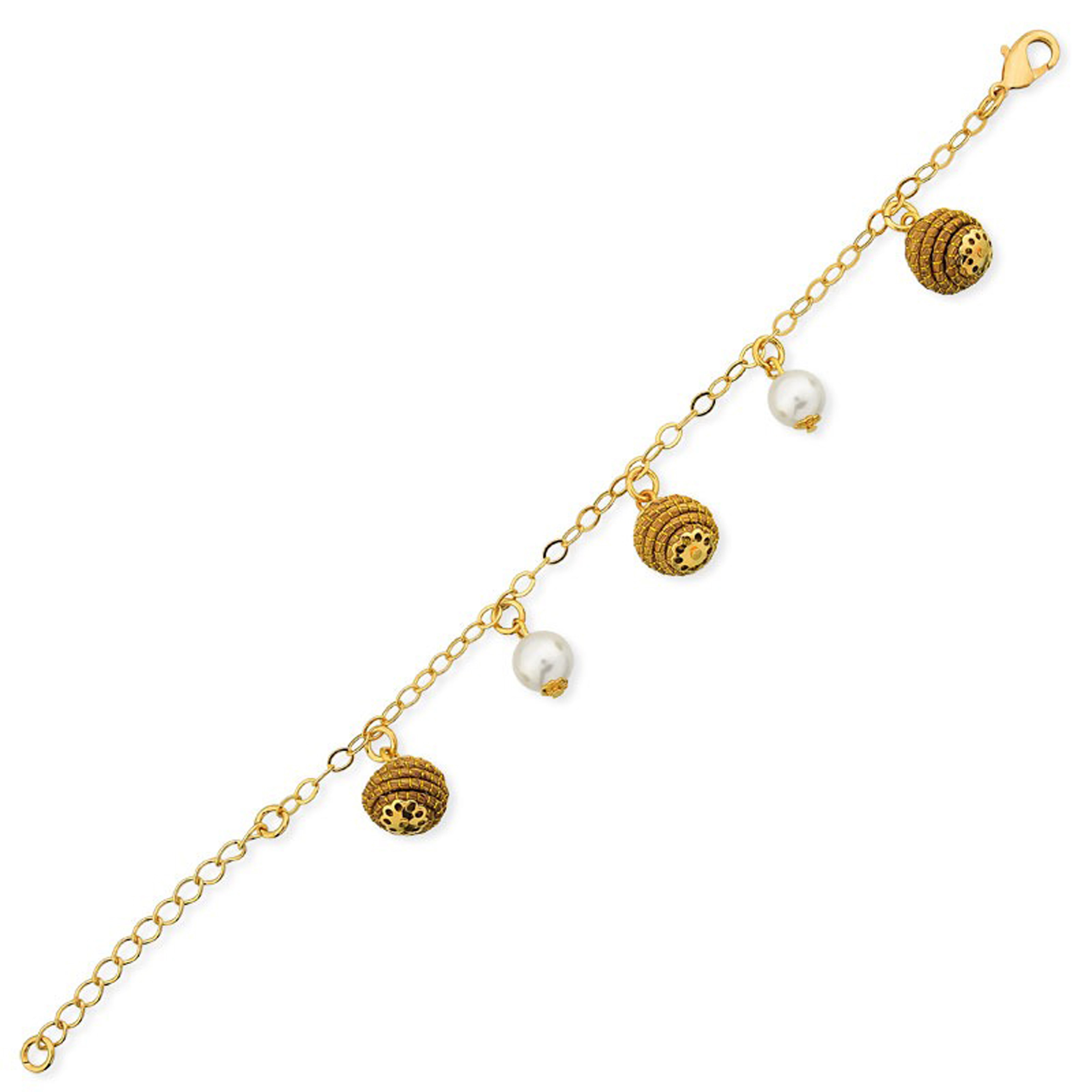 Artisan Made Woven Golden Grass and Pearl Charm Bracelet-Amanda