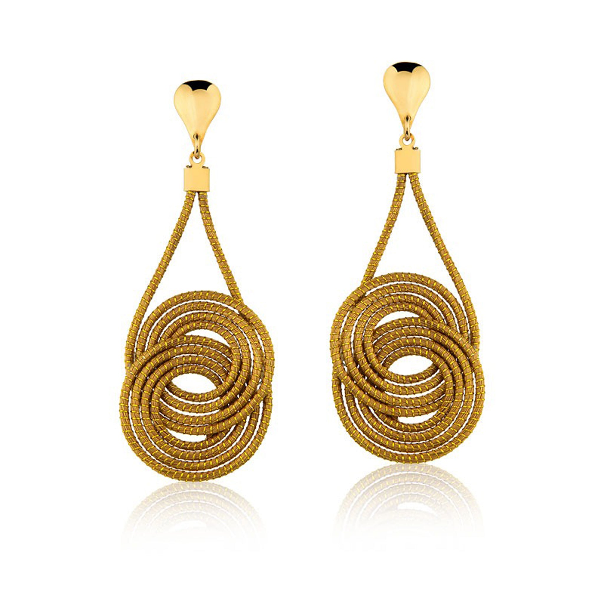 Artisan Made Woven Golden Grass Post Dangle Earrings-Azure