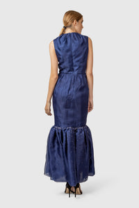 Long Blue Silk Cocktail Dress