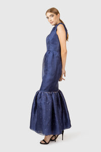Long Blue Silk Cocktail Dress