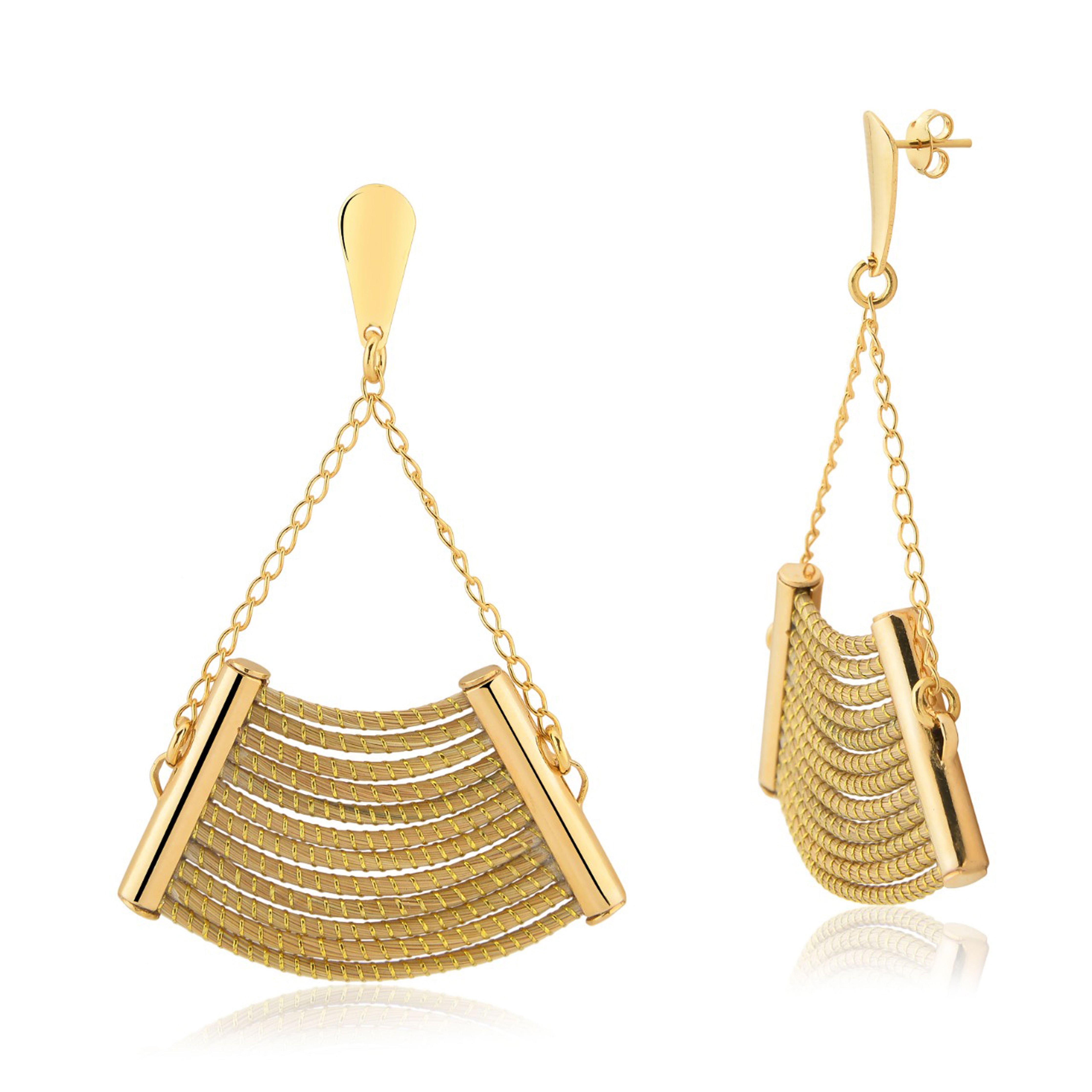 Artisan Made Golden Grass Woven Post Dangle Earrings-Elizabeth