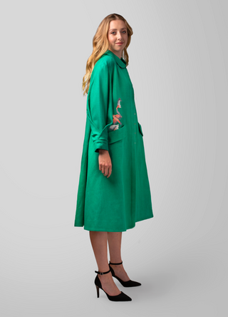 Belted Loose Fit Embroidered coat - AGAATI