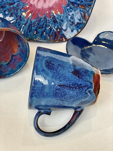 Violet Set of Glazed Ceramic Dishes and Mugs