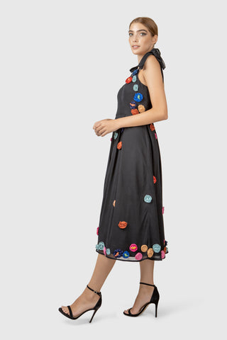 Hand Embroidered Tulle Midi Dress - AGAATI