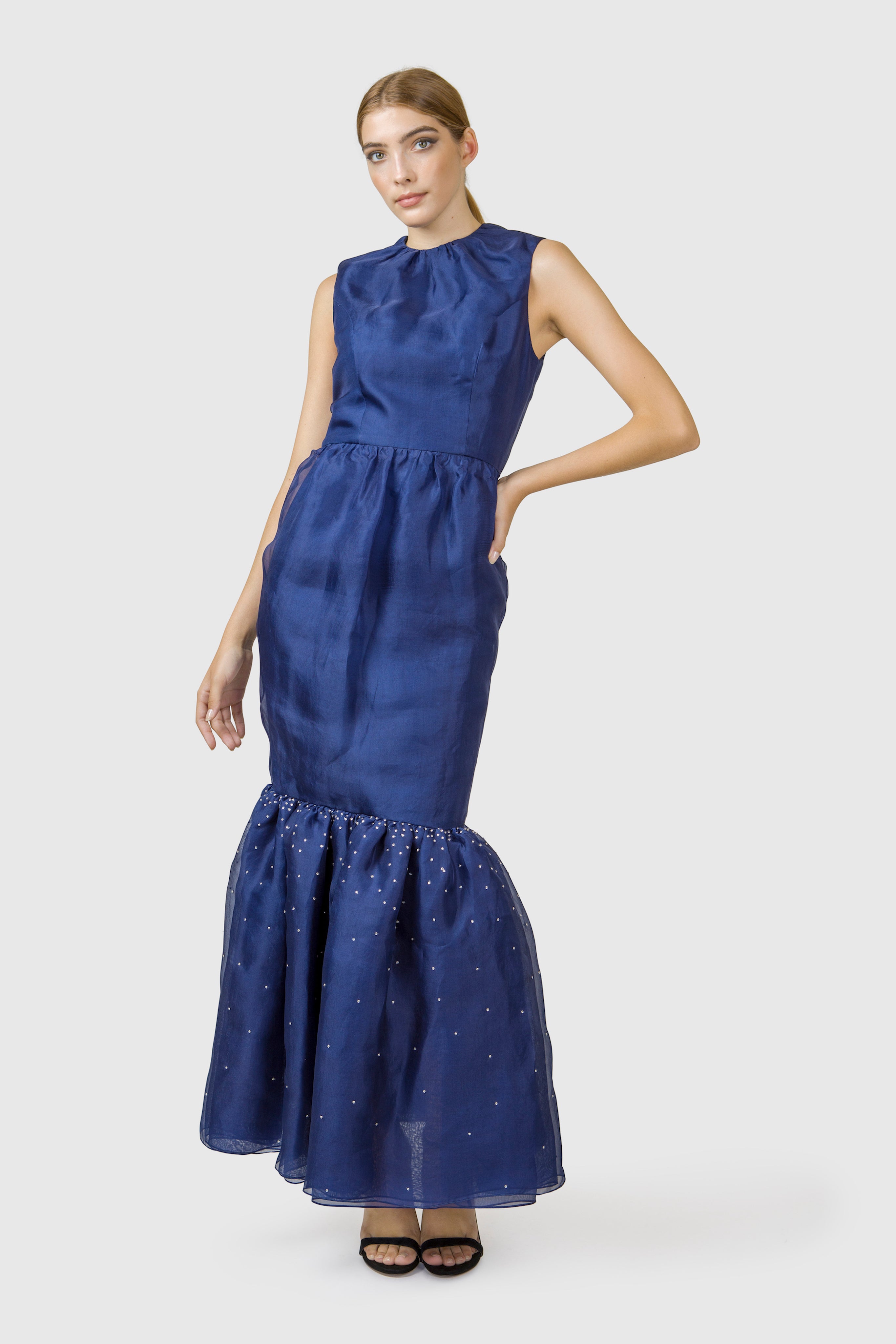 Blue Silk Organza Cocktail Dress Drops of Rain AGAATI Blue Silk Organza Cocktail Dress Drops of Rain AGAATI