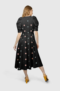 Organic Linen Black Embroidered Dress