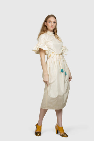 High Neck Silk Midi Dress - AGAATI