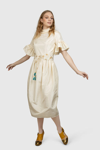 High Neck Silk Midi Dress - AGAATI