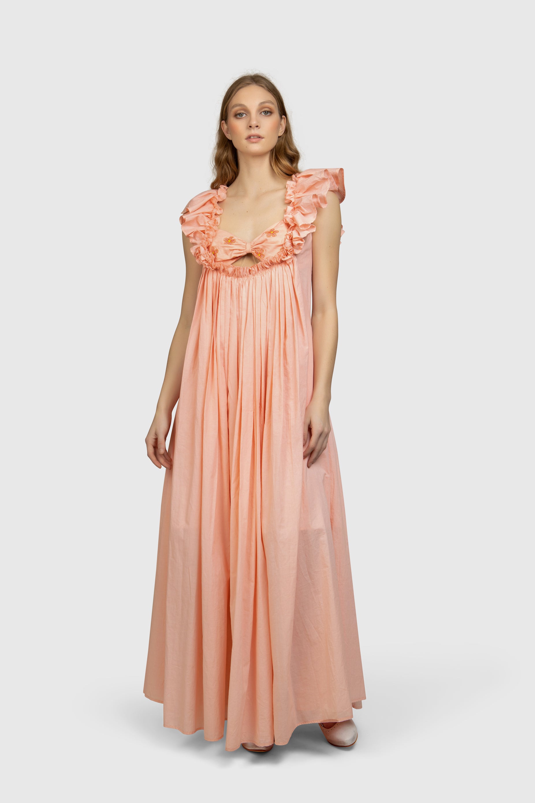 Embroidered Blouse with a Cotton Maxi Long Dress M - 6 Embroidered Blouse with a Cotton Maxi Long Dress M - 6