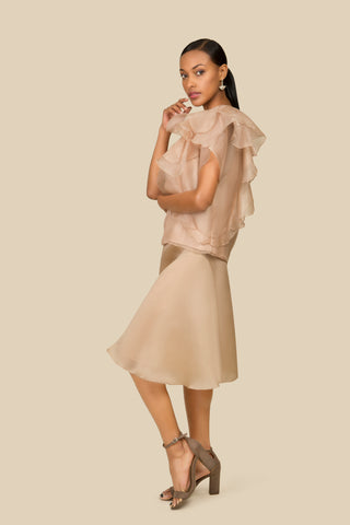 Beige Silk Organza Top - AGAATI