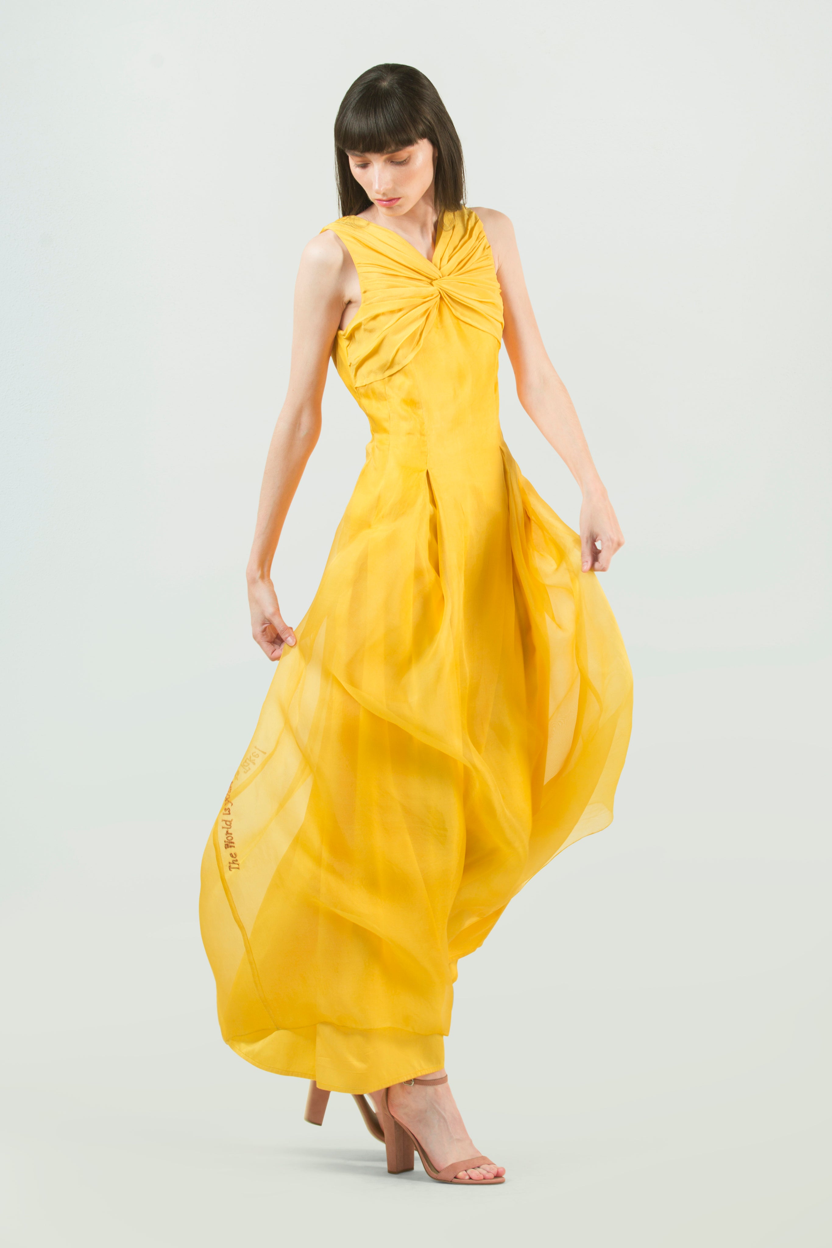 Yellow Silk Organza Cocktail Dress Floor Length AGAATI Yellow Silk Organza Cocktail Dress Floor Length AGAATI