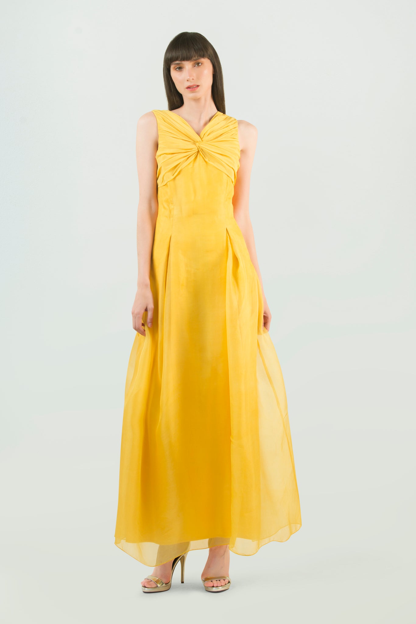 Yellow Silk Gown with Woven Zari Work - Dress me Royal