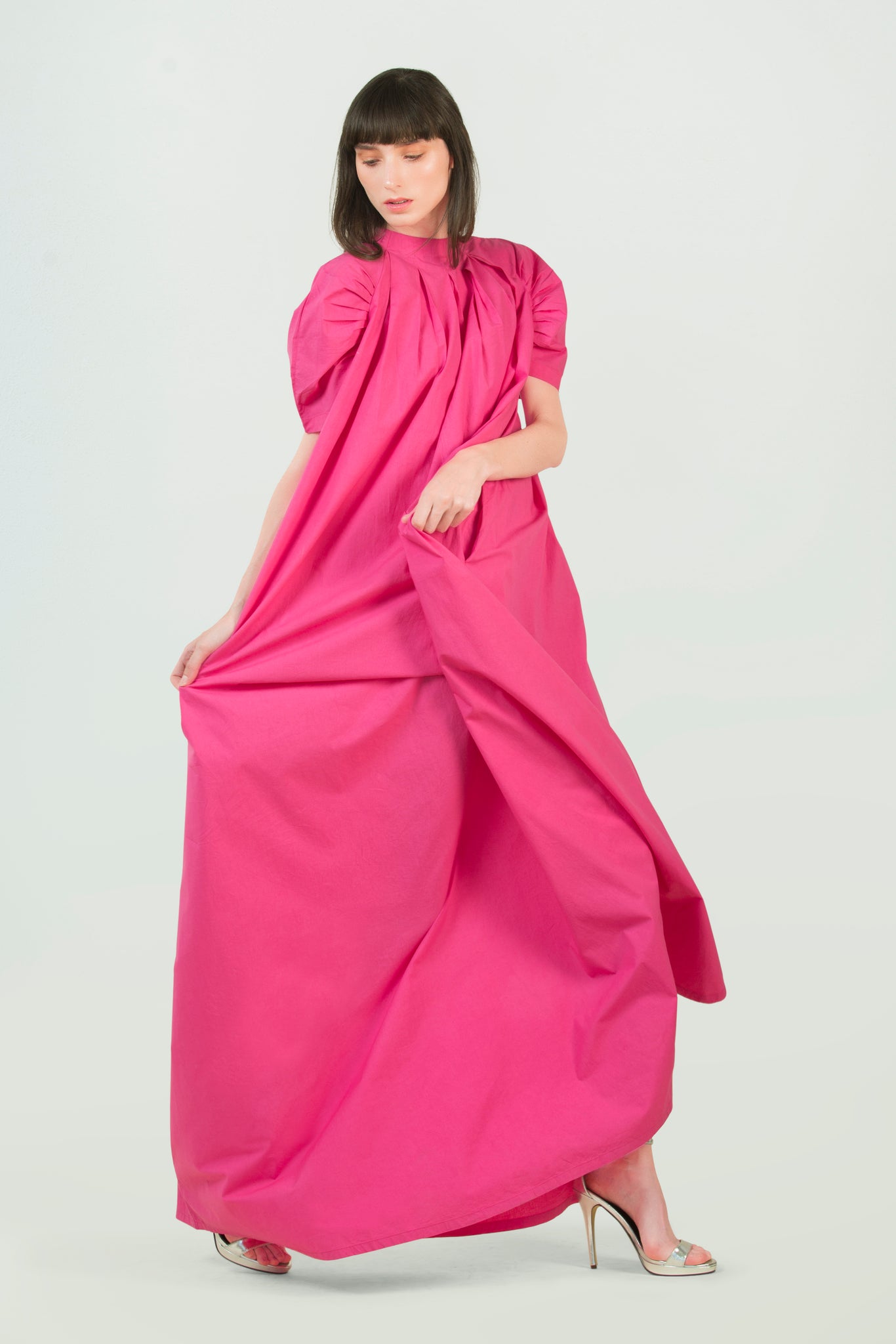 Pink Supima Cotton Long Dress - AGAATI
