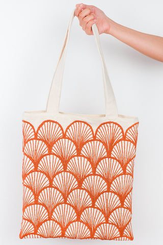 Unique Embroidered Orange Tote Bag