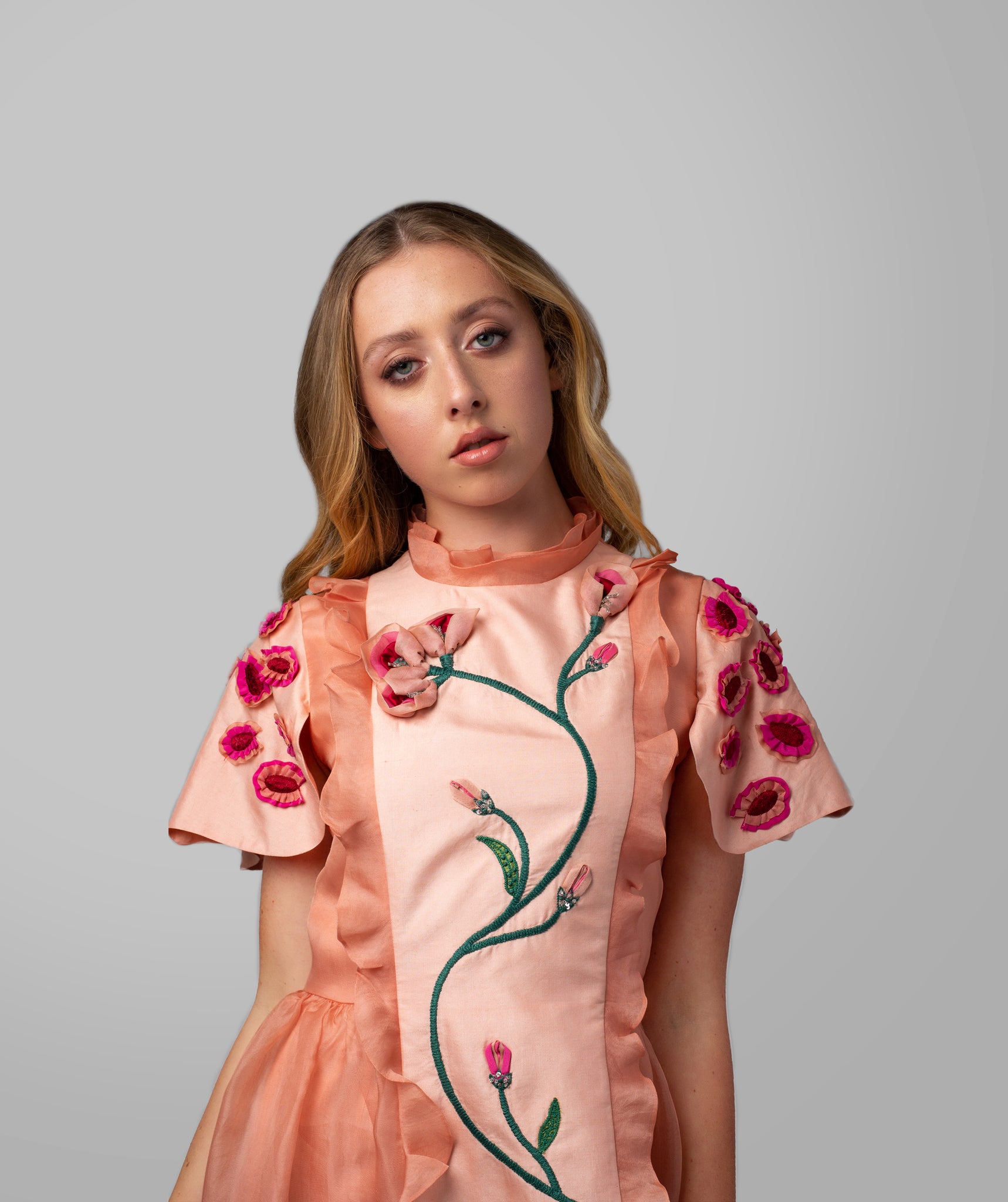 Floral Embroidered Silk Dress - AGAATI