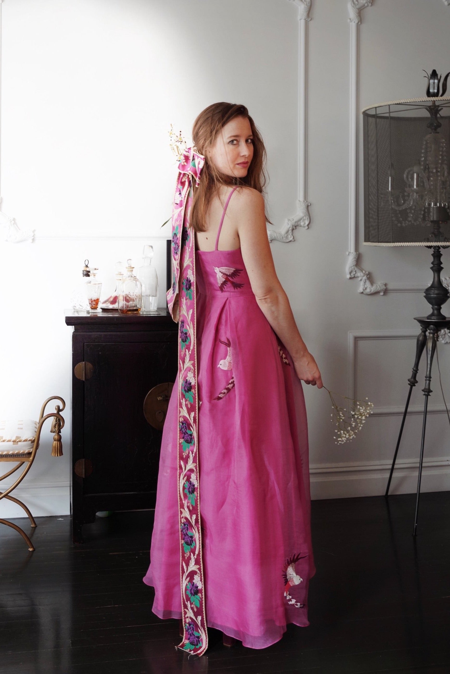 Pink Embroidered Silk Organza Wedding Guest Dress XS - 0 Pink Embroidered Silk Organza Wedding Guest Dress XS - 0