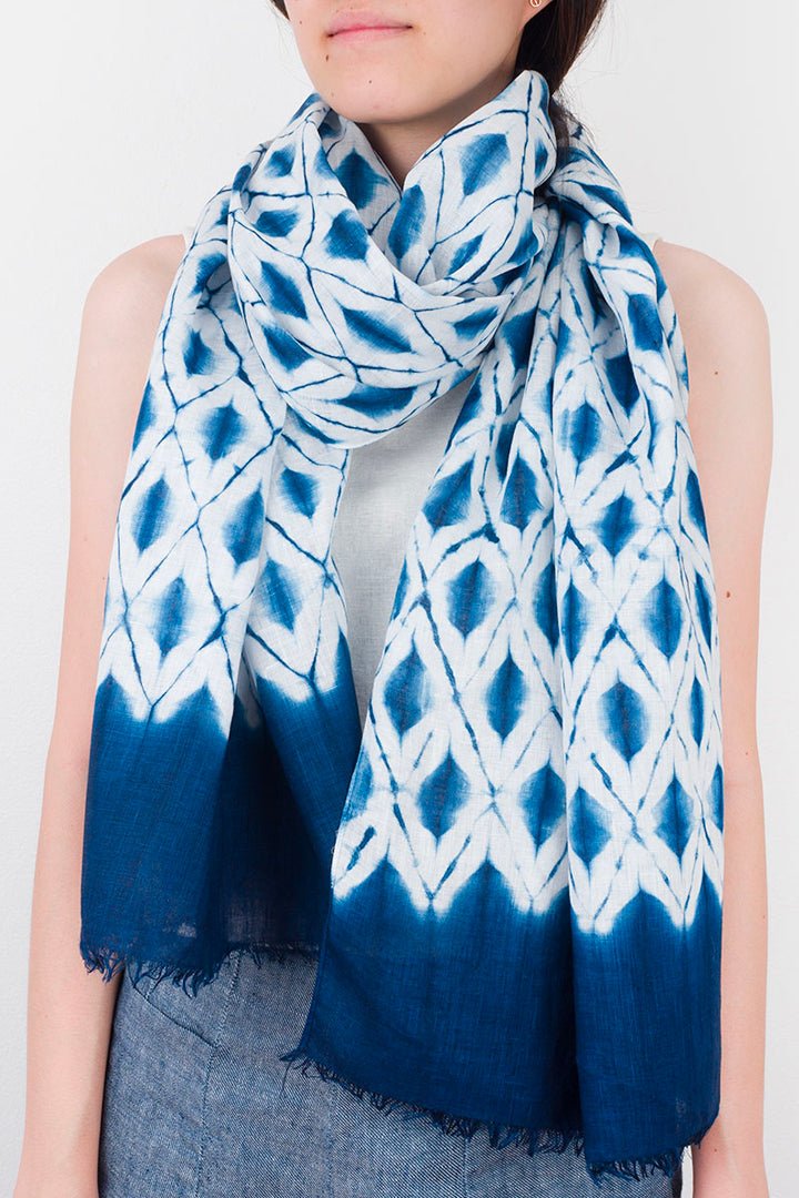 indigo hand dyed linen scarf