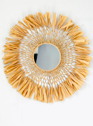 Macrame Raffia Fiber Art Mirror for Home