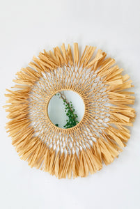 Macrame Raffia Fiber Art Mirror for Home