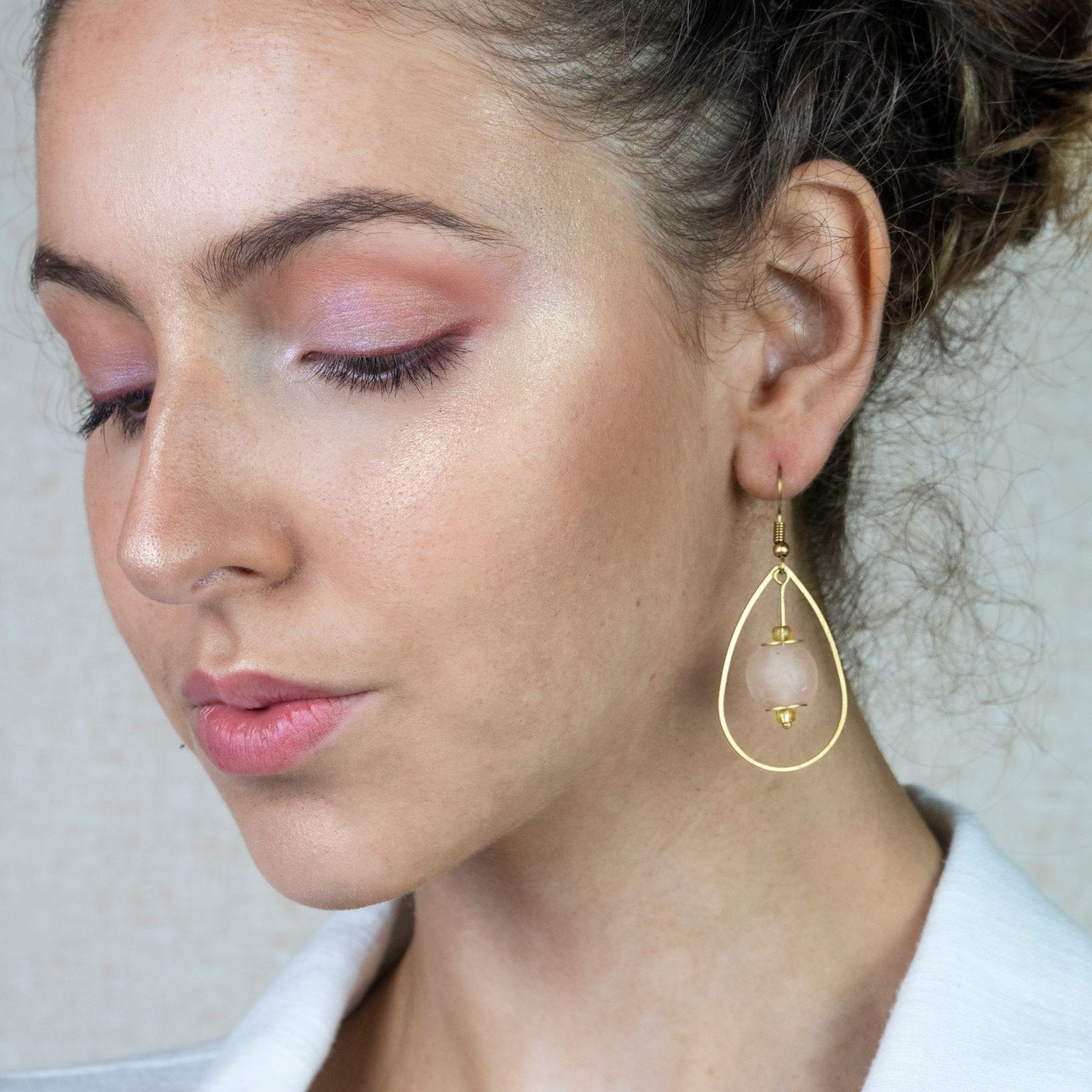 Tear Drop Blush Pink Recycled Glass Bead Earrings