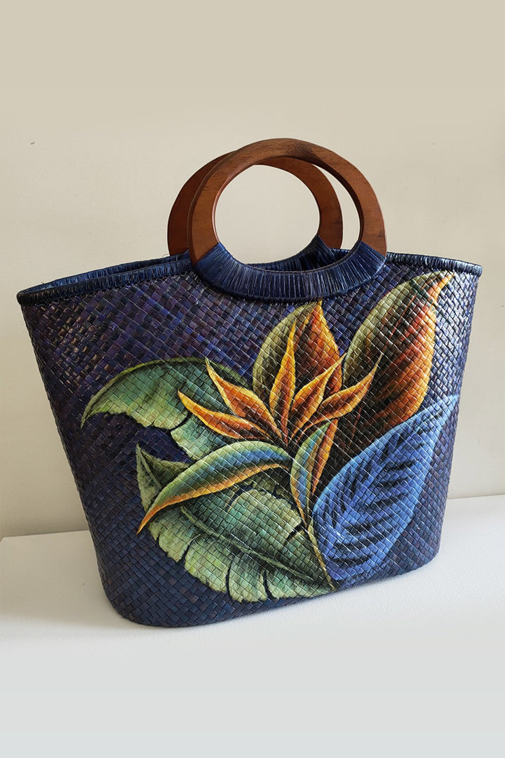 Handmade Bag with hand painted Bird of Paradise
