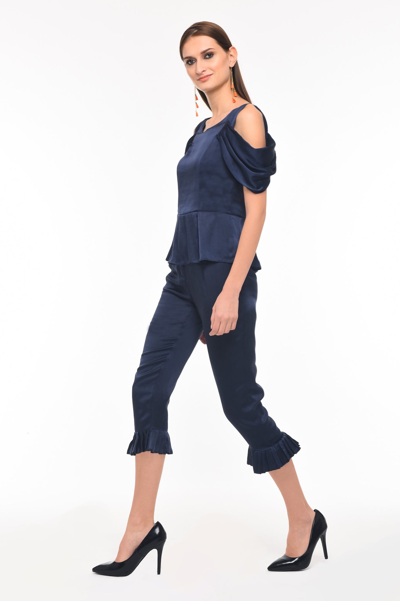 Cropped Silk Pant with Pleat Detail - AGAATI