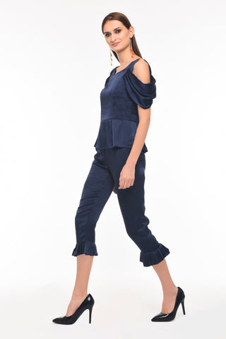 Draped Sleeve Navy Top - AGAATI