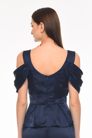 Draped Sleeve Navy Top - AGAATI