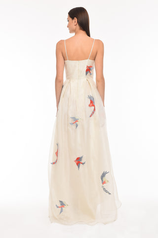 Embroidered Ivory Silk Dress - AGAATI