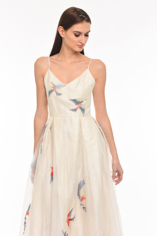 Embroidered Ivory Silk Dress - AGAATI