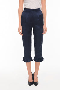 Cropped Silk Pant with Pleat Detail - AGAATI