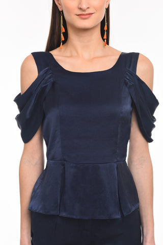 Draped Sleeve Navy Top - AGAATI