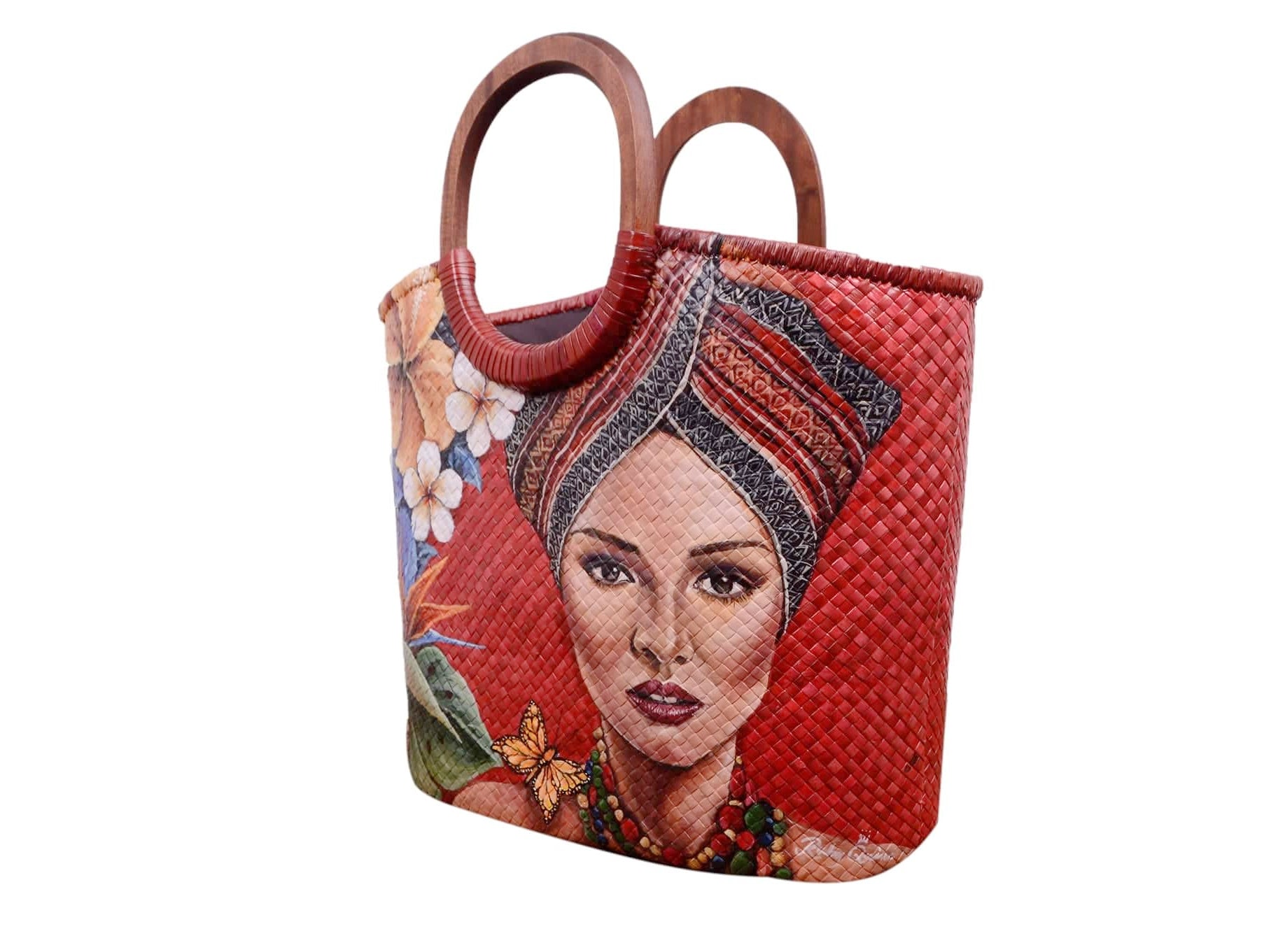 Artistic Hand-Painted Red Bag for a Unique Look Painting by