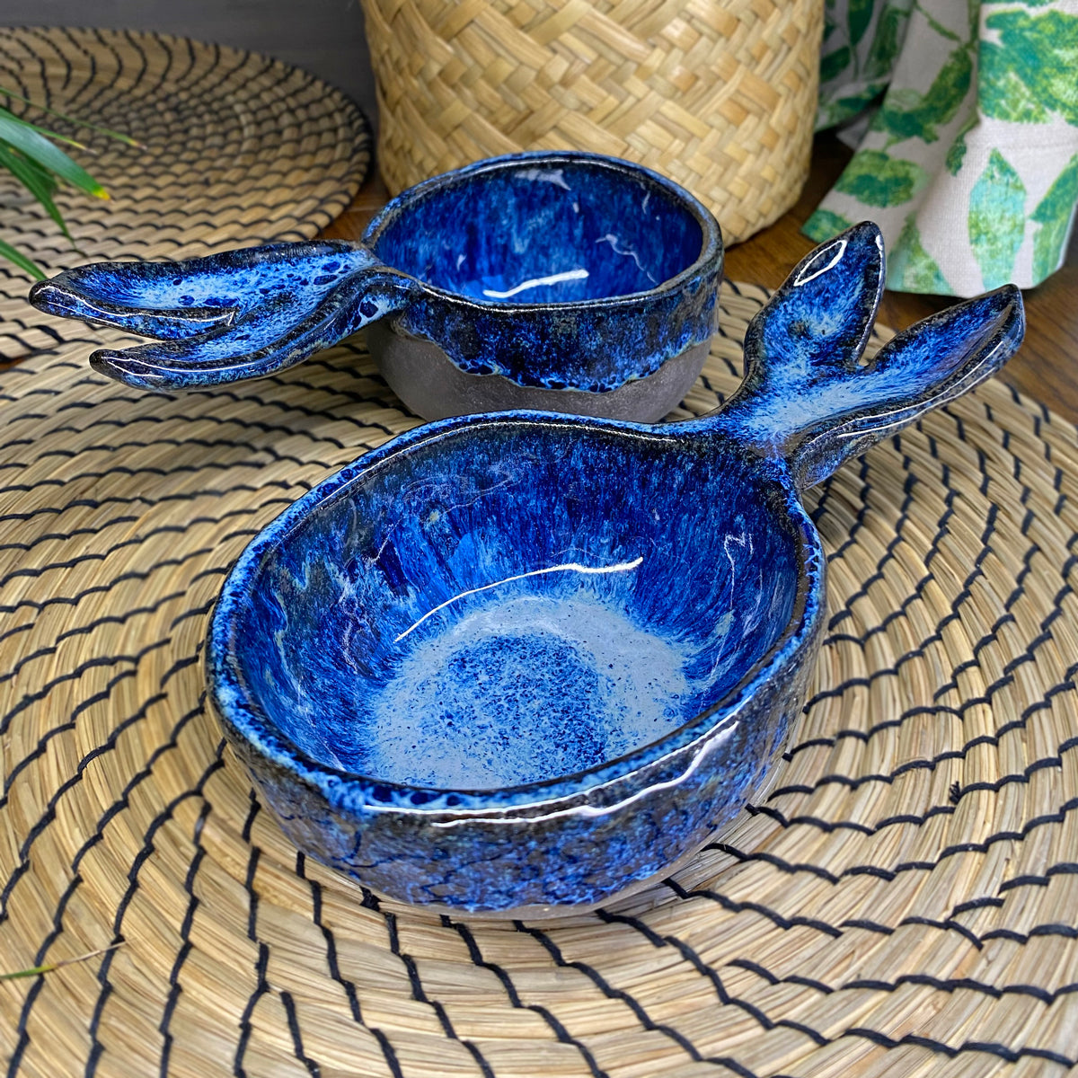 Artisan Made Ceramic Whale Bowl Set of Two