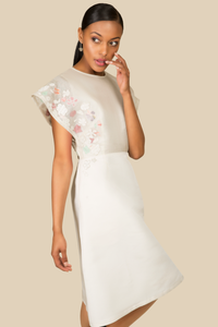 Silk Embroidered White Dress - AGAATI