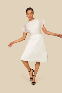 Silk Embroidered White Dress - AGAATI